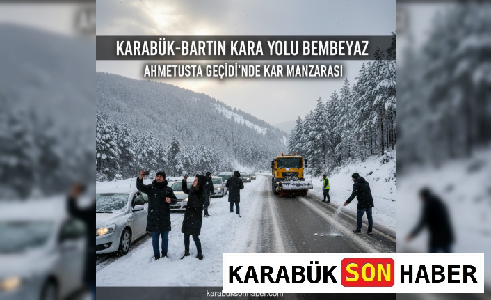 Karabük-Bartın Kara Yolu Bembeyaz: Ahmetusta Geçidi'nde Kar Manzarası