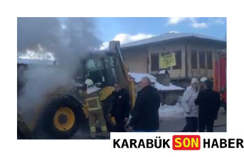 Safranbolu'da Yanan İş Makinesine Kartopulu Müdahale