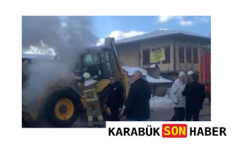 Safranbolu'da Yanan İş Makinesine Kartopulu Müdahale