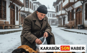 Safranbolu'da Dondurucu Soğukta Kalpleri Isıtan Görüntü