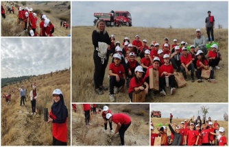 Karabük’te öğrenciler, 250 fidanı toprakla buluşturdu.
