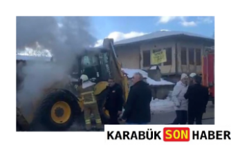 Safranbolu'da Yanan İş Makinesine Kartopulu Müdahale
