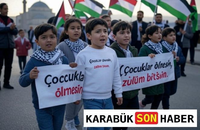 KARABÜK’TE ÇOCUKLAR, GAZZE’DE ÖLEN YAŞITLARI İÇİN YÜRÜDÜ